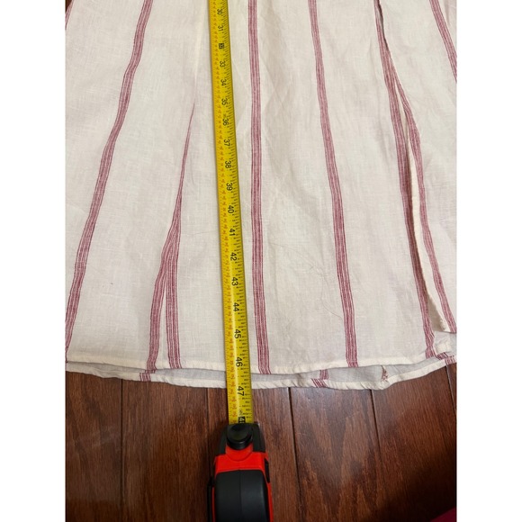 Reformation 100% Linen Striped Midi Dress White Red Ruffle Slit Size 2 - Picture 5 of 6